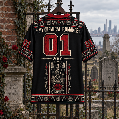 My Chemical Romance Jersey, MCR 2001 Gothic Parade Shirt, Black Red Emo Rock Jersey, Alternative Band Fan Gift