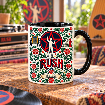 Rush Fly By Night Nordic Folk Mug, Owl & Roses Rock Coffee Cup, Vintage Progressive Rock Band Gift