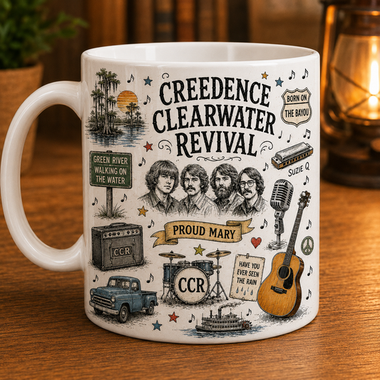 Creedence Clearwater Revival Ceramic Mug – CCR Coffee Mug, Classic Rock Music Gift, Vintage Southern Rock Cup