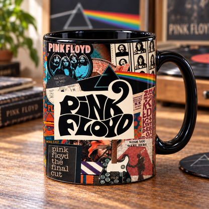 Pink Floyd Collage Mug, Dark Side of the Moon Wish You Were Here Coffee Cup, Vintage Psychedelic Rock Album Art Gift