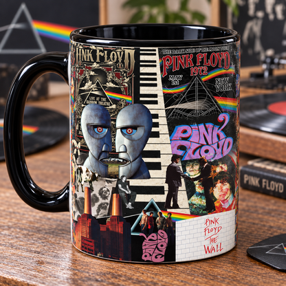 Pink Floyd Collage Mug, Dark Side of the Moon Wish You Were Here Coffee Cup, Vintage Psychedelic Rock Album Art Gift