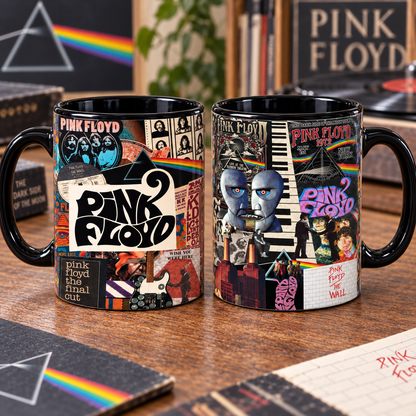Pink Floyd Collage Mug, Dark Side of the Moon Wish You Were Here Coffee Cup, Vintage Psychedelic Rock Album Art Gift