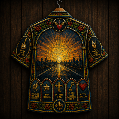 Bon Jovi Hawaiian Shirt - Livin' On A Prayer Stained Glass Button Up Shirt