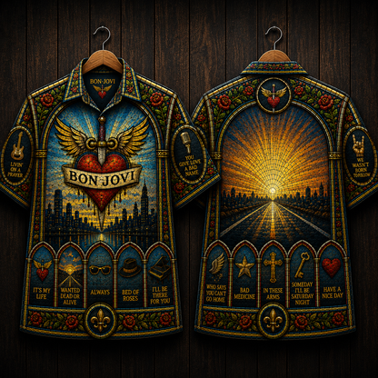 Bon Jovi Hawaiian Shirt - Livin' On A Prayer Stained Glass Button Up Shirt