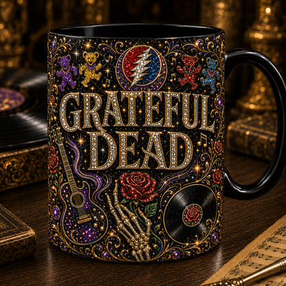 Grateful Dead Luxury Ornate Celestial Mug – Cosmic Prism Baroque Coffee Mug, Psychedelic Rock Fan Gift, Premium Ceramic Cup
