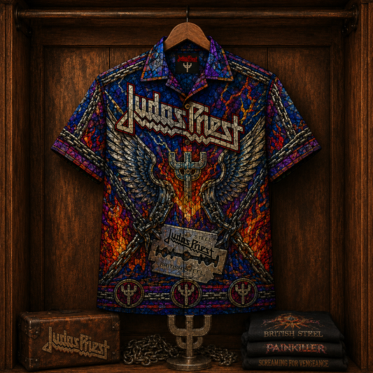 Judas Priest Hawaiian Shirt - Stained Glass Heavy Metal All-Over Print Button-Up Shirt