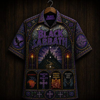 Black Sabbath Stained Glass Hawaiian Shirt - Paranoid Master Of Reality Heavy Metal All Over Print Button Up Shirt - Black Sabbath Fan Gift