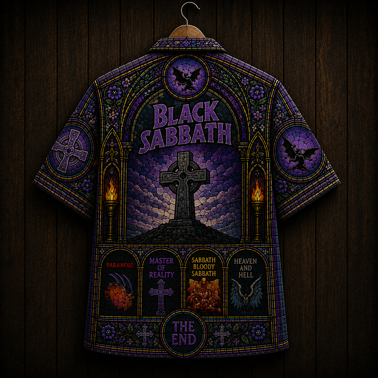 Black Sabbath Stained Glass Hawaiian Shirt - Paranoid Master Of Reality Heavy Metal All Over Print Button Up Shirt - Black Sabbath Fan Gift