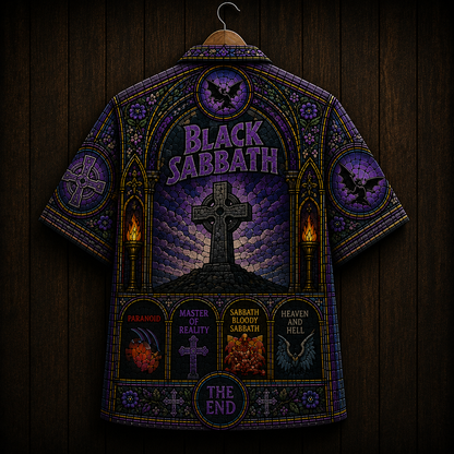 Black Sabbath Stained Glass Hawaiian Shirt - Paranoid Master Of Reality Heavy Metal All Over Print Button Up Shirt - Black Sabbath Fan Gift
