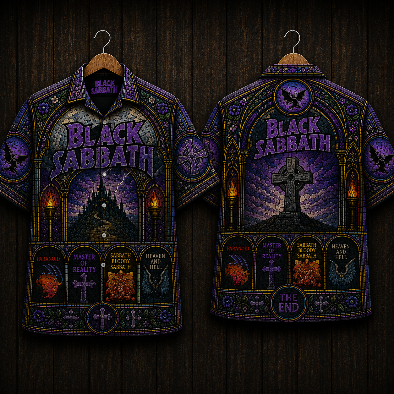 Black Sabbath Stained Glass Hawaiian Shirt - Paranoid Master Of Reality Heavy Metal All Over Print Button Up Shirt - Black Sabbath Fan Gift