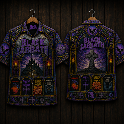 Black Sabbath Stained Glass Hawaiian Shirt - Paranoid Master Of Reality Heavy Metal All Over Print Button Up Shirt - Black Sabbath Fan Gift