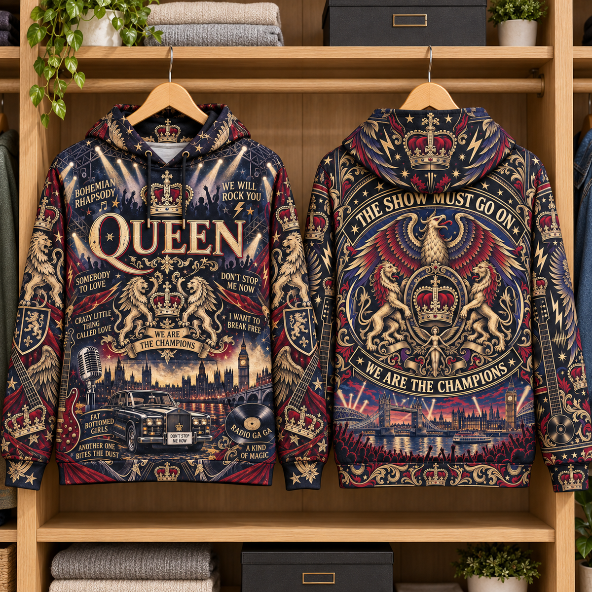 Queen Rock Legends Hoodie – Bohemian Rhapsody We Are The Champions Vintage Music Pullover, Classic Rock Fan Gift