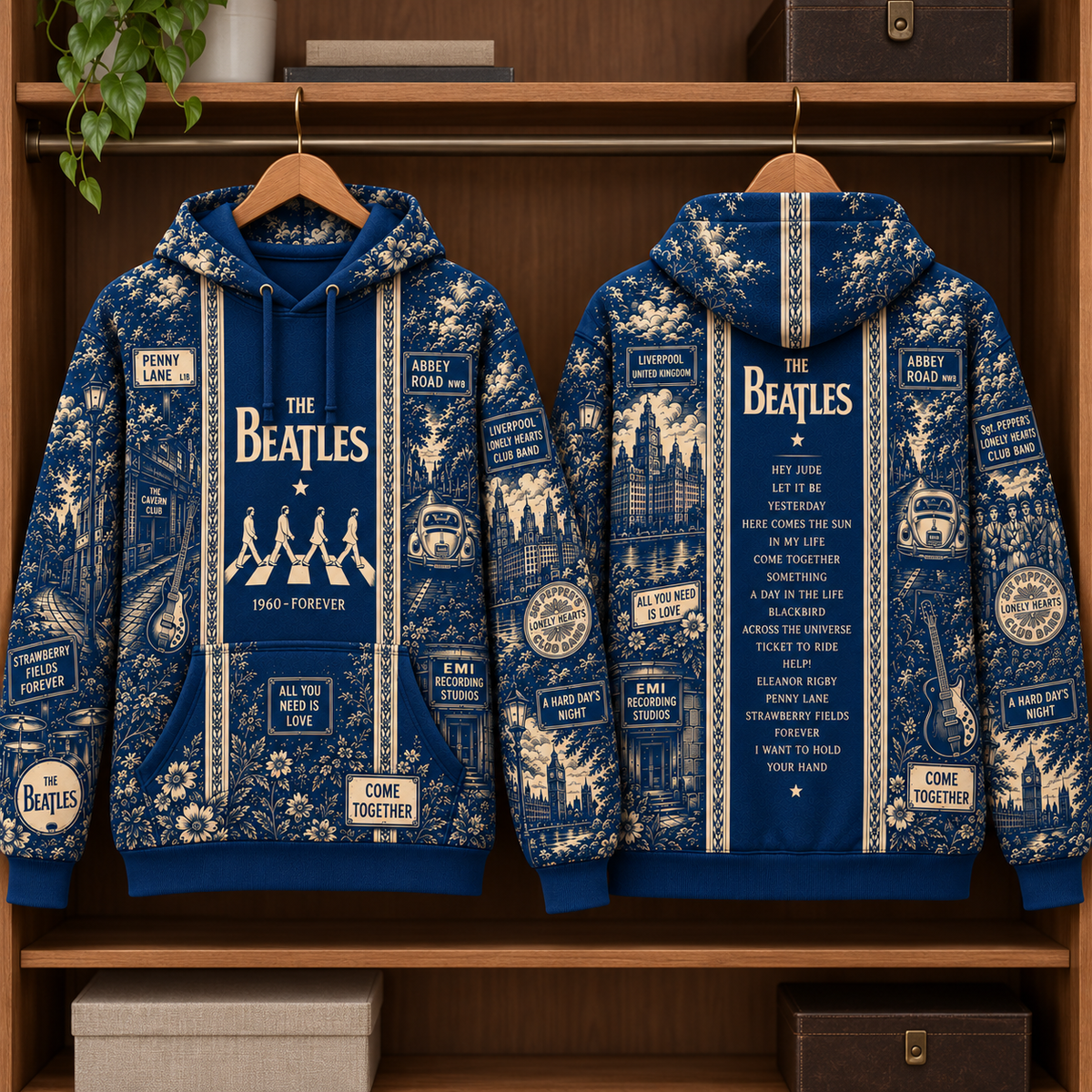 The Beatles Blue Hoodie – Abbey Road Liverpool Inspired Classic Rock Pullover, Vintage Music Lover Gift