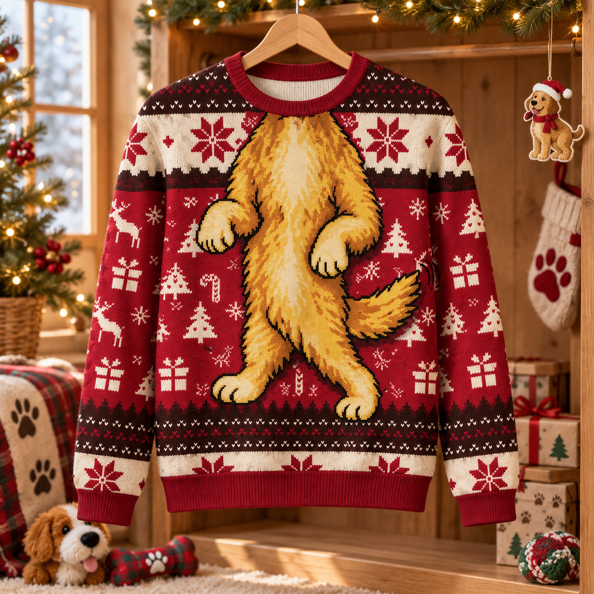 Funny Dog Christmas Sweater, Headless Dog Ugly Xmas Knit Pullover, Pet Lover Holiday Crewneck Gift