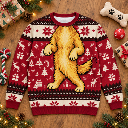 Funny Dog Christmas Sweater, Headless Dog Ugly Xmas Knit Pullover, Pet Lover Holiday Crewneck Gift