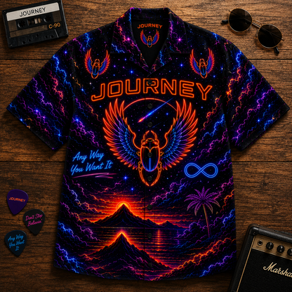 Journey Neon Hawaiian Shirt - Punk Rock Band All Over Print Hawaiian Shirt - Retro Music Summer Button Up Shirt