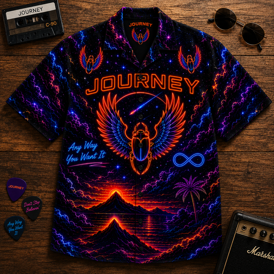 Journey Neon Hawaiian Shirt - Punk Rock Band All Over Print Hawaiian Shirt - Retro Music Summer Button Up Shirt
