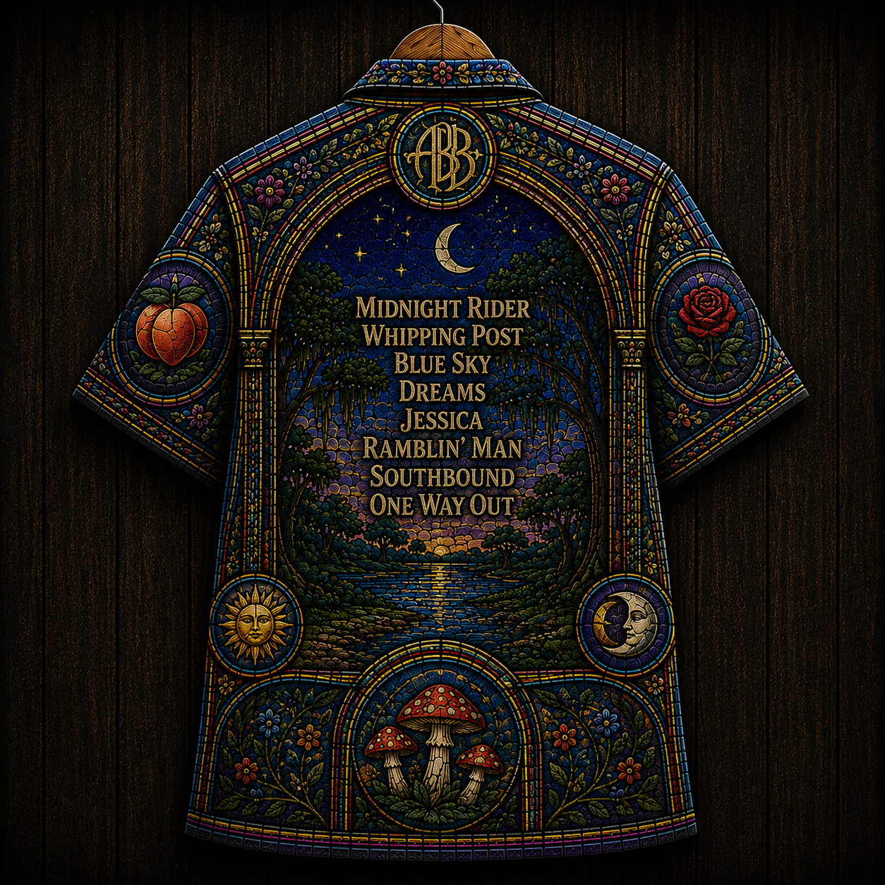 Allman Brothers Band Stained Glass Hawaiian Shirt - Midnight Rider Southern Rock All Over Print Button Up Shirt - Allman Brothers Fan Gift