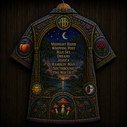 Allman Brothers Band Stained Glass Hawaiian Shirt - Midnight Rider Southern Rock All Over Print Button Up Shirt - Allman Brothers Fan Gift
