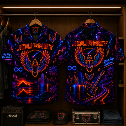 Journey Neon Hawaiian Shirt - Punk Rock Band All Over Print Hawaiian Shirt - Retro Music Summer Button Up Shirt