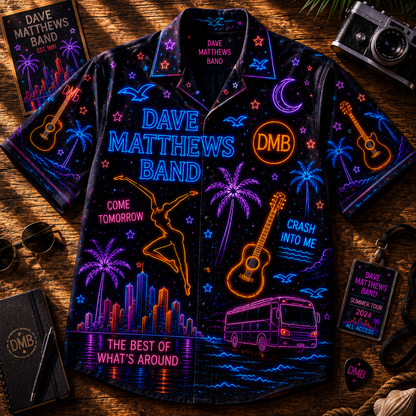 Dave Matthews Band Neon Hawaiian Shirt - Punk Rock Band All Over Print Hawaiian Shirt - Retro Music Summer Shirt