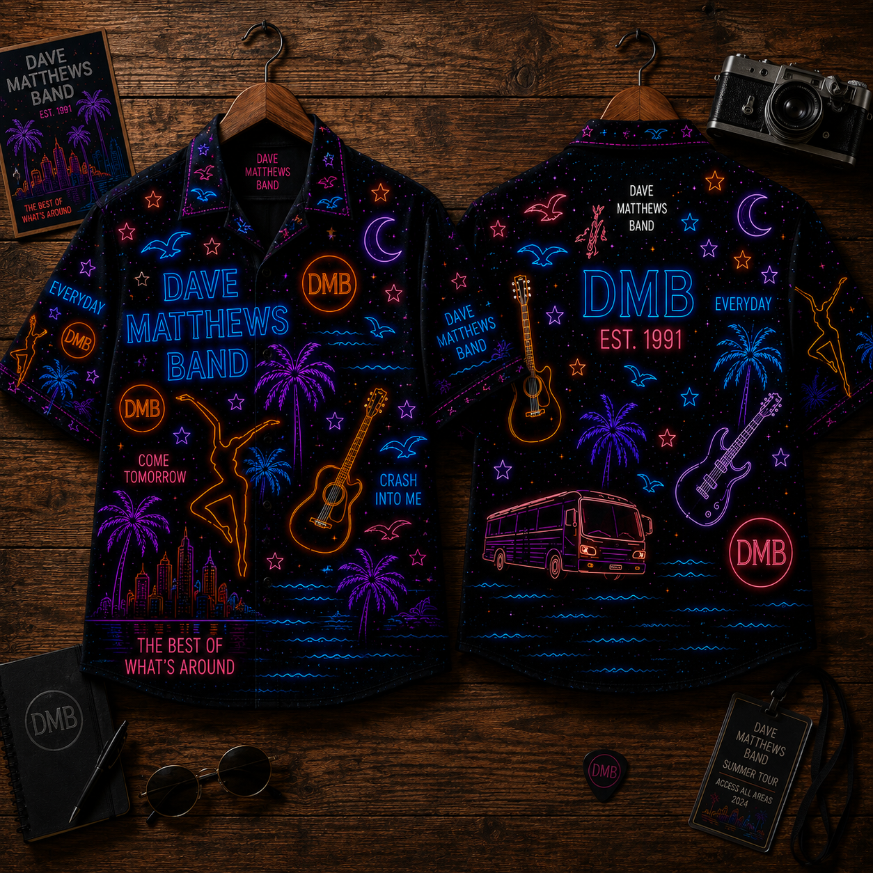 Dave Matthews Band Neon Hawaiian Shirt - Punk Rock Band All Over Print Hawaiian Shirt - Retro Music Summer Shirt