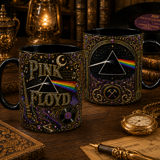 Pink Floyd Luxury Ornate Celestial Mug – Cosmic Prism Baroque Coffee Mug, Psychedelic Rock Fan Gift, Premium Ceramic Cup