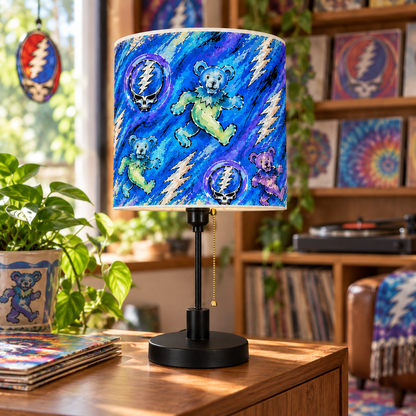 Grateful Dead Cylinder Lamp – Dancing Bears & Steal Your Face Table Light, Psychedelic Tie Dye Music Decor, Deadhead Gift