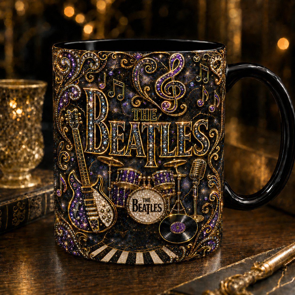 The Beatles Luxury Ornate Celestial Mug – Cosmic Prism Baroque Coffee Mug, Psychedelic Rock Fan Gift, Premium Ceramic Cup