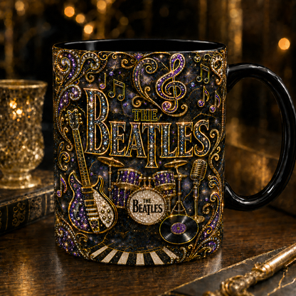 The Beatles Luxury Ornate Celestial Mug – Cosmic Prism Baroque Coffee Mug, Psychedelic Rock Fan Gift, Premium Ceramic Cup