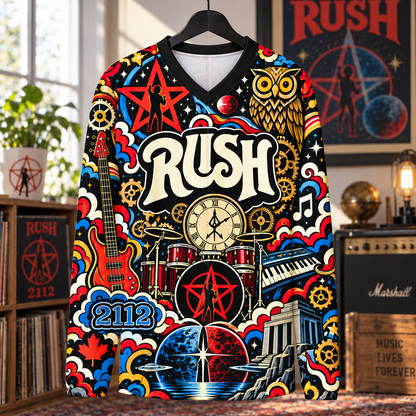 Rush Long Sleeve Jersey – Retro Progressive Rock Shirt, 2112 Music Graphic Jersey, Colorful Classic Rock Fan Gift