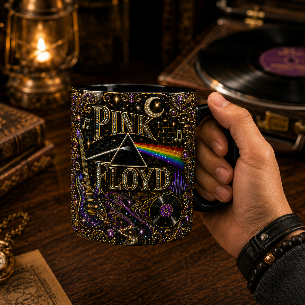Pink Floyd Luxury Ornate Celestial Mug – Cosmic Prism Baroque Coffee Mug, Psychedelic Rock Fan Gift, Premium Ceramic Cup