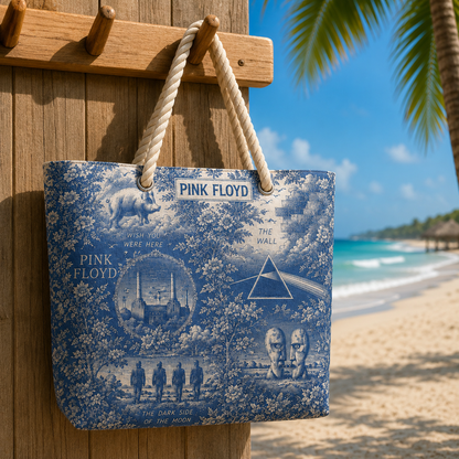Pink Floyd Beach Tote Bag – Retro Tropical Canvas Shoulder Bag With Rope Handle