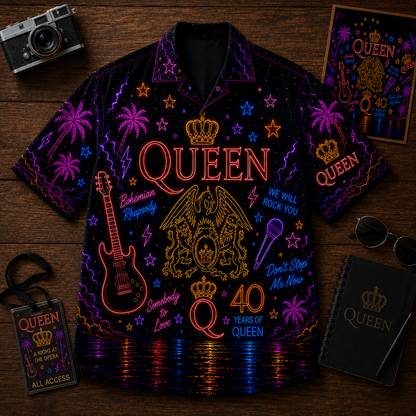 Queen Band Neon Hawaiian Shirt - Punk Rock Band All Over Print Hawaiian Shirt - Retro Music Summer Shirt