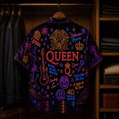 Queen Band Neon Hawaiian Shirt - Punk Rock Band All Over Print Hawaiian Shirt - Retro Music Summer Shirt