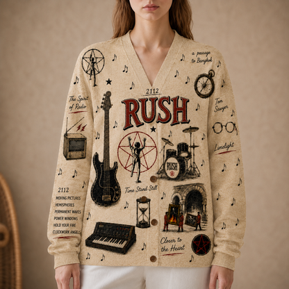 Rush Vintage Cardigan – Rush Music Inspired Button-Up Cardigan, Classic Progressive Rock Fan Gift