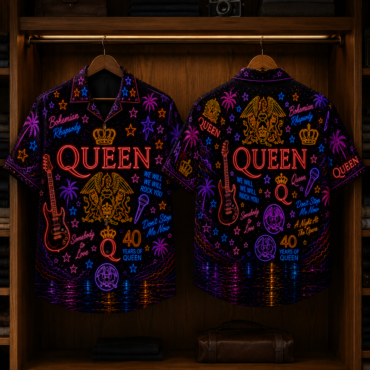 Queen Band Neon Hawaiian Shirt - Punk Rock Band All Over Print Hawaiian Shirt - Retro Music Summer Shirt