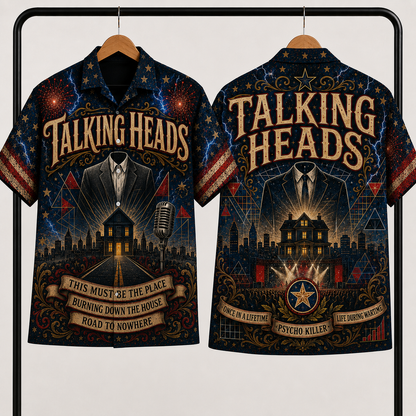 Talking Heads Hawaiian Shirt - New Wave Rock Band All Over Print AOP Button Up Shirt for Talking Heads Fans