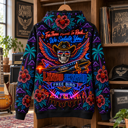 Lynyrd Skynyrd Neon Hoodie – Sweet Home Alabama 3D Printed Hoodie, Southern Rock Eagle Guitar Fan Gift