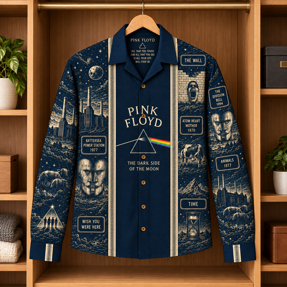 Pink Floyd Dark Side Long Sleeve Shirt – Vintage Album Tribute Button Up, The Wall & Animals Rock Shirt, Psychedelic Classic Rock Gift