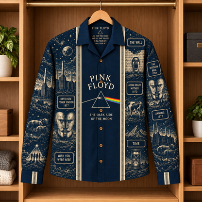 Pink Floyd Dark Side Long Sleeve Shirt – Vintage Album Tribute Button Up, The Wall & Animals Rock Shirt, Psychedelic Classic Rock Gift