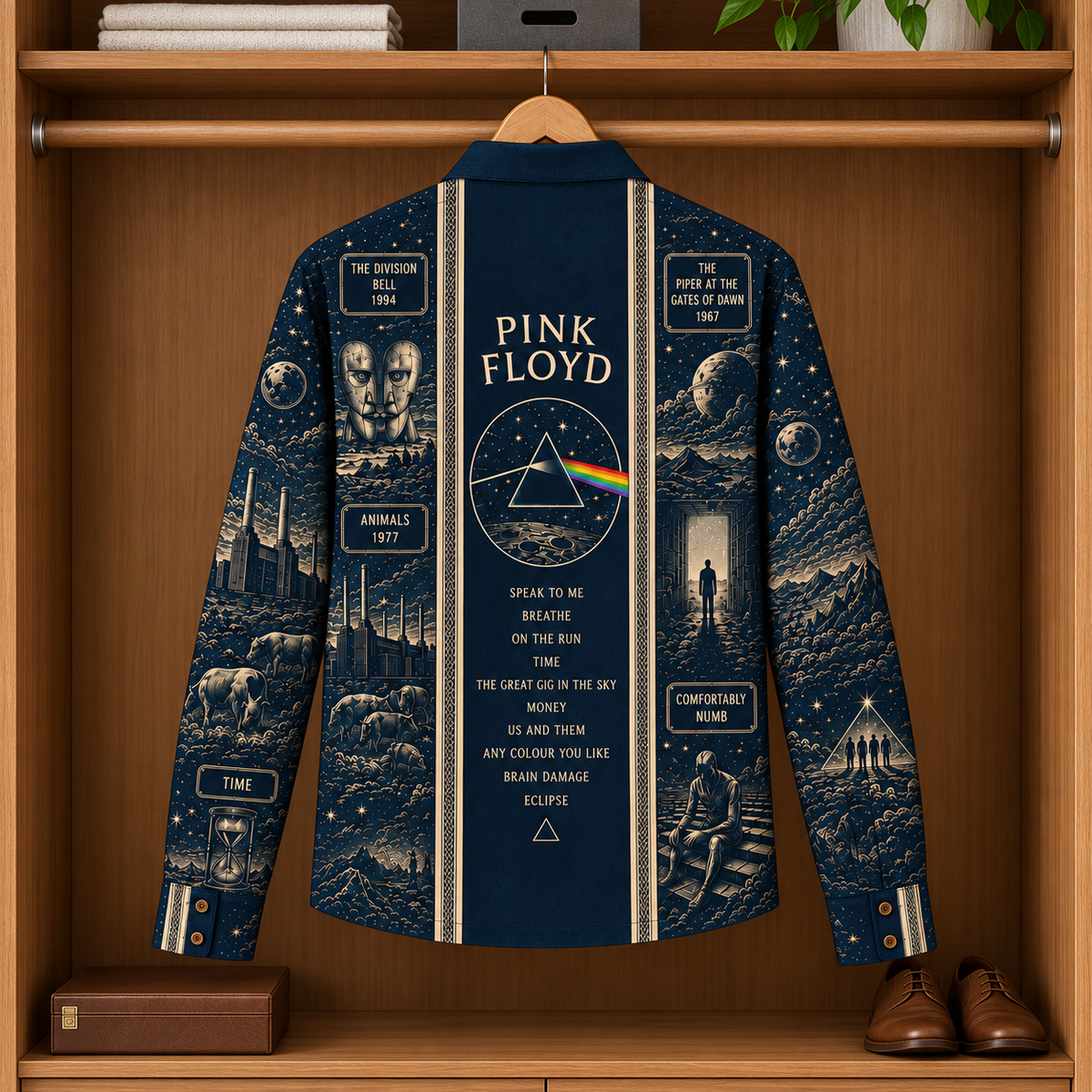 Pink Floyd Dark Side Long Sleeve Shirt – Vintage Album Tribute Button Up, The Wall & Animals Rock Shirt, Psychedelic Classic Rock Gift