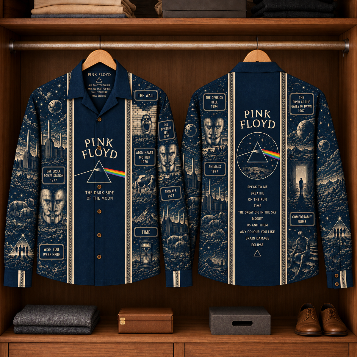 Pink Floyd Dark Side Long Sleeve Shirt – Vintage Album Tribute Button Up, The Wall & Animals Rock Shirt, Psychedelic Classic Rock Gift