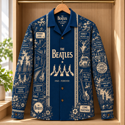 The Beatles Long Sleeve Shirt – Abbey Road, Penny Lane & Sgt. Pepper Vintage Button Up, Retro Liverpool Rock Band Shirt, Beatles Fan Gift