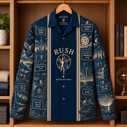 Rush Long Sleeve Shirt – 2112, Moving Pictures & Clockwork Angels Vintage Button Up, Progressive Rock Band Shirt, Rush Fan Gift