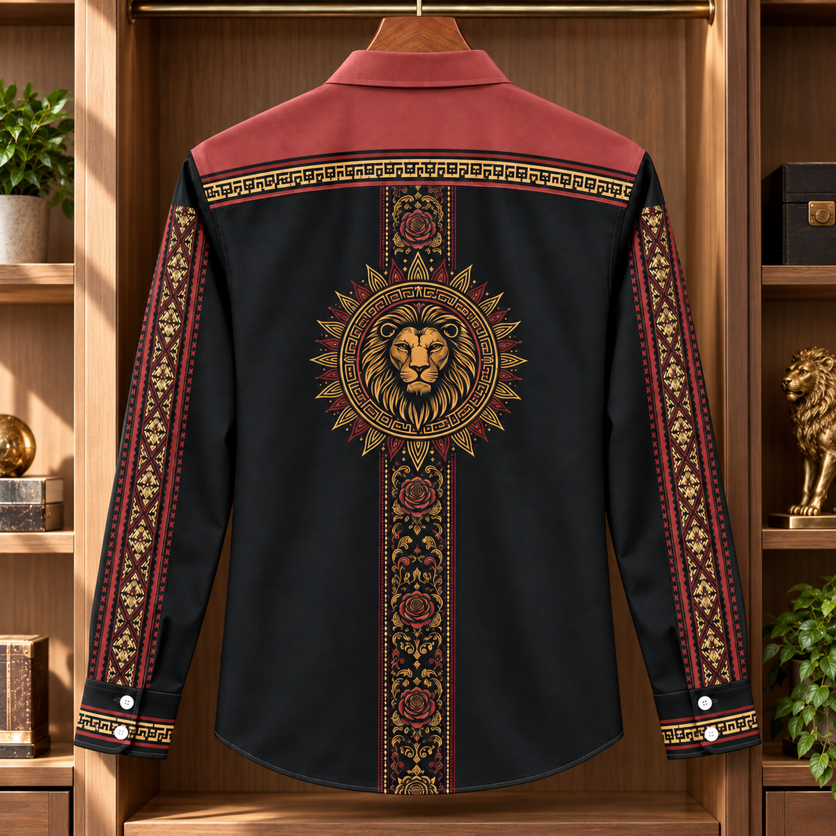 Santana Long Sleeve Shirt – Aztec Lion & Om Symbol Button Up, Vintage Latin Rock Band Shirt, Boho Tribal Music Gift