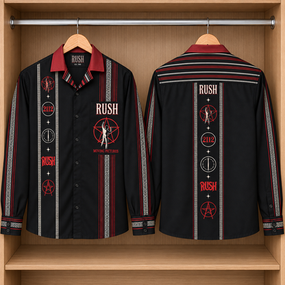 Rush Mexico Inspired Long Sleeve Shirt – 2112 Starman Serape Style Button Up, Red Black Progressive Rock Shirt, Rush Fan Gift