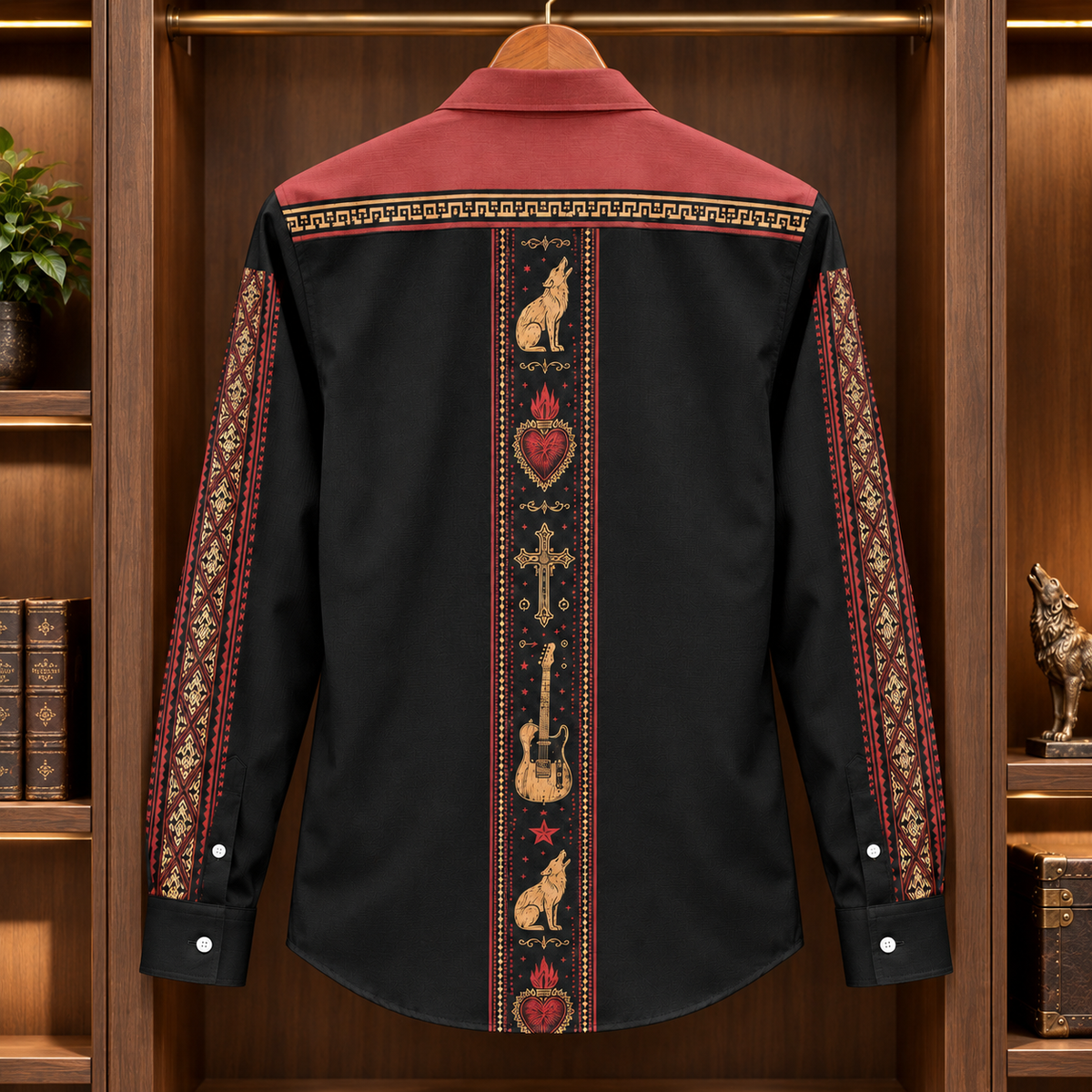 Los Lobos Long Sleeve Shirt – Mexican Folk Rock Button Up, Wolf Guitar & Sacred Heart Western Shirt, Latino Music Fan Gift