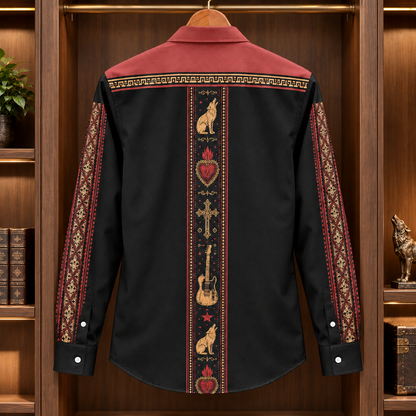 Los Lobos Long Sleeve Shirt – Mexican Folk Rock Button Up, Wolf Guitar & Sacred Heart Western Shirt, Latino Music Fan Gift