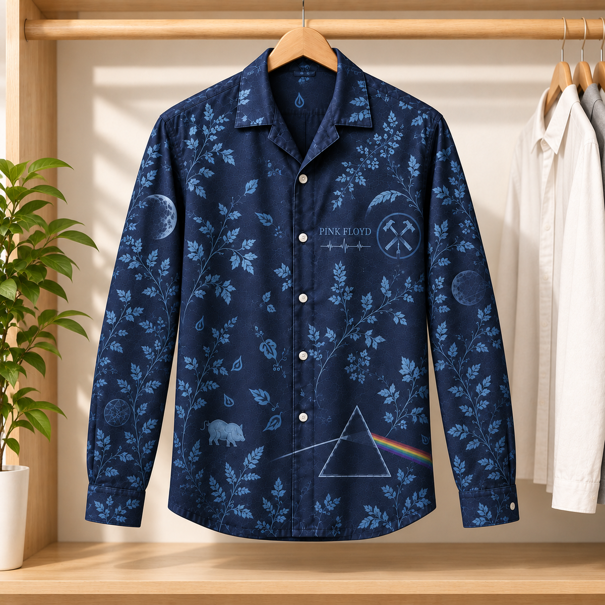 Pink Floyd Long Sleeve Shirt – Dark Side of the Moon Floral Button Up, The Wall Rock Band Shirt, Vintage Psychedelic Music Gift